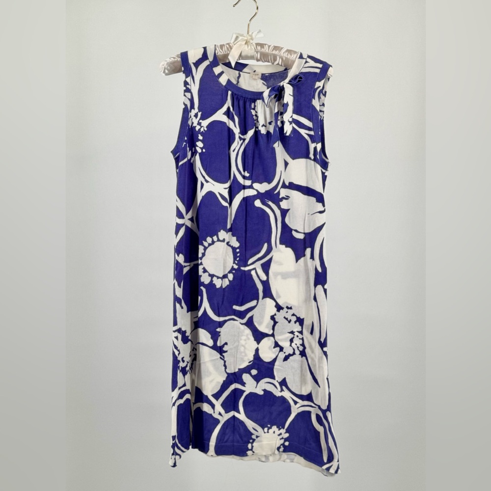 J. Crew Factory Purple White Floral Sleeveless Cotton Bow Neck Dress Size M